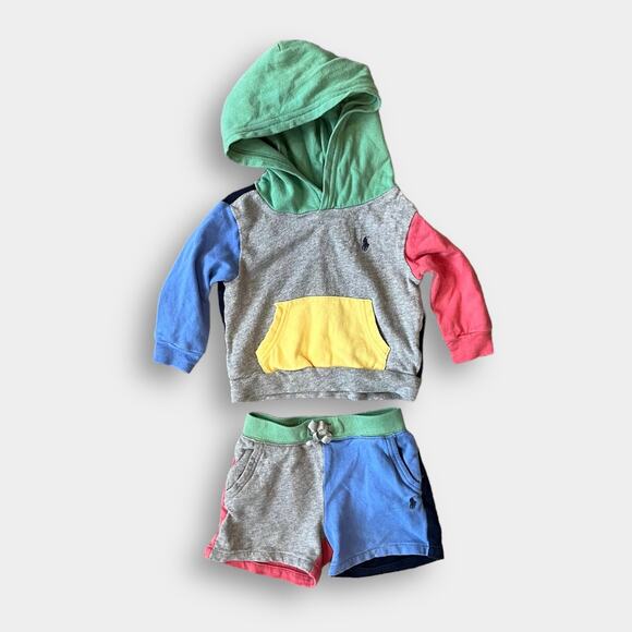 Ralph Lauren Color-Blocked Spa Terry Hoodie & Shorts Set 12 Months - Picture 1 of 12